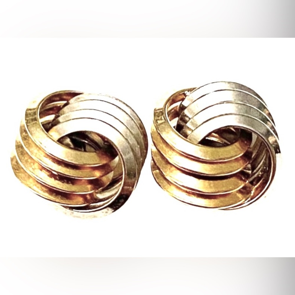 Vintage Modern Minimalist Mixed Metal Endless Knot Earrings Gold Silver